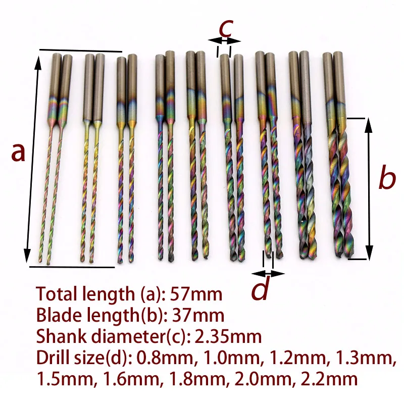 1 шт. 2,35 мм 0,8/1/1,2/1,3/1,5/1,6/1,8/2/ 2,2 мм Красочные Титан HSS сверла деревообрабатывающие для бурильной машины Мощность инструменты
