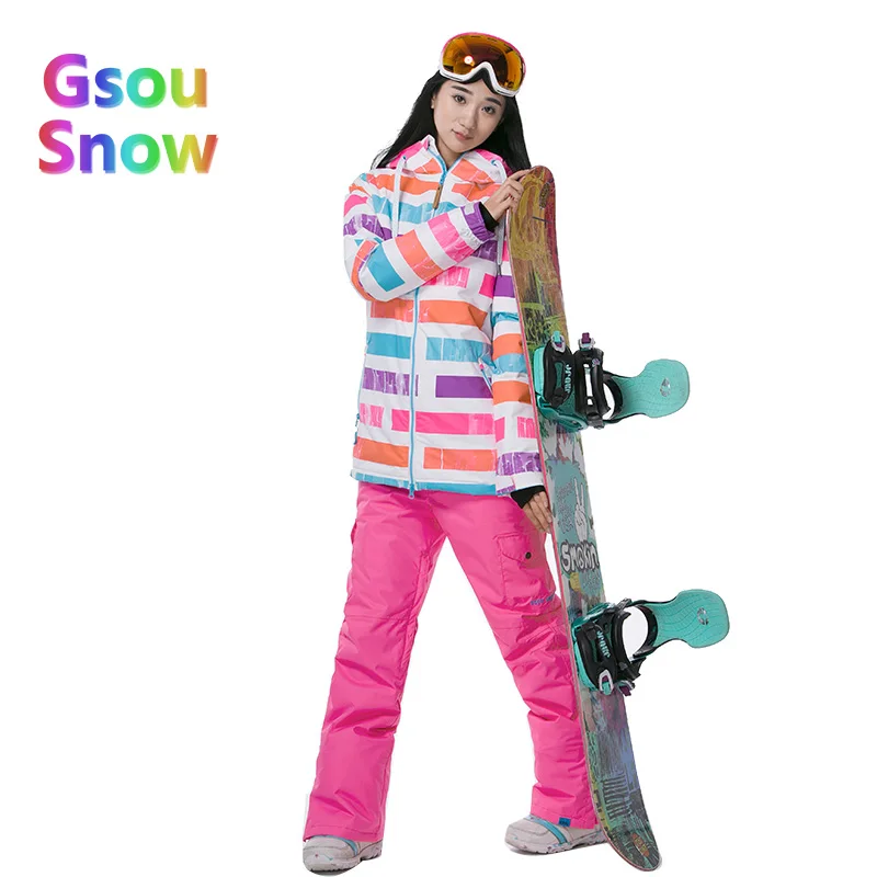 Gsou Sonw Outdoor Sports Winter Women's Skiing Clothing Snowboarding Sets Warmer Ski Jackets Waterproof Ski Pants Suits - Цвет: 1502 052 2