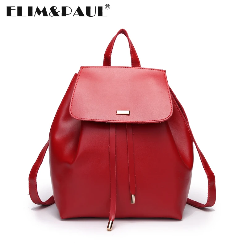 ELIM PAUL Women Backpack Feminine Fashion PU Leather Backpack Schoolbags Female Cover String Small School Backpack