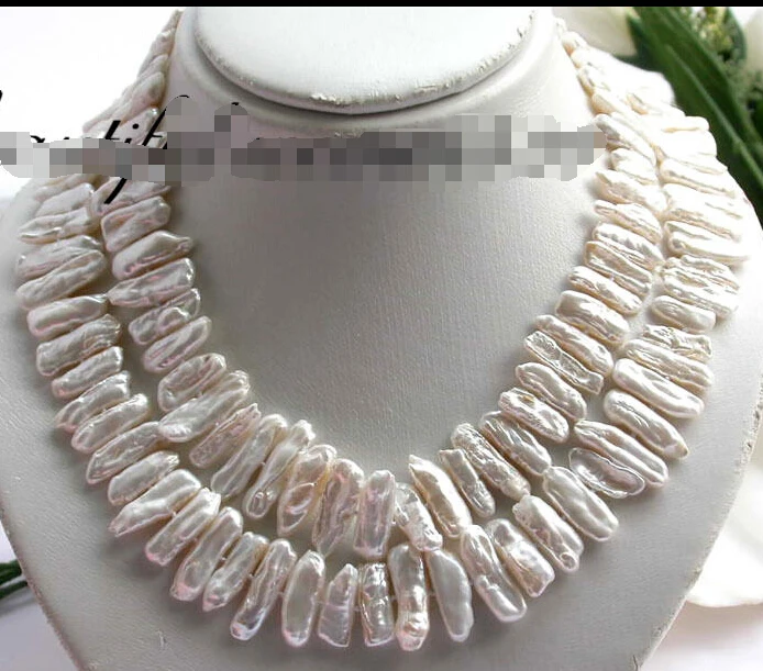 

FREE SHIPPING ****** z1926 2row 20mm baroque white biwa freshwater pearl necklace shell (A0513)