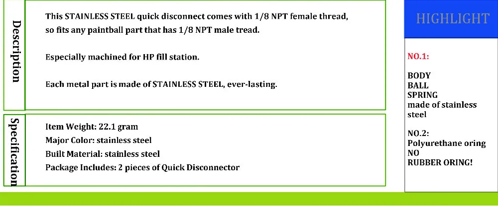 1/8NPT розетки PCP Пейнтбол женское из нержавеющей стали для быстрого отсоединения, 2 шт./лот