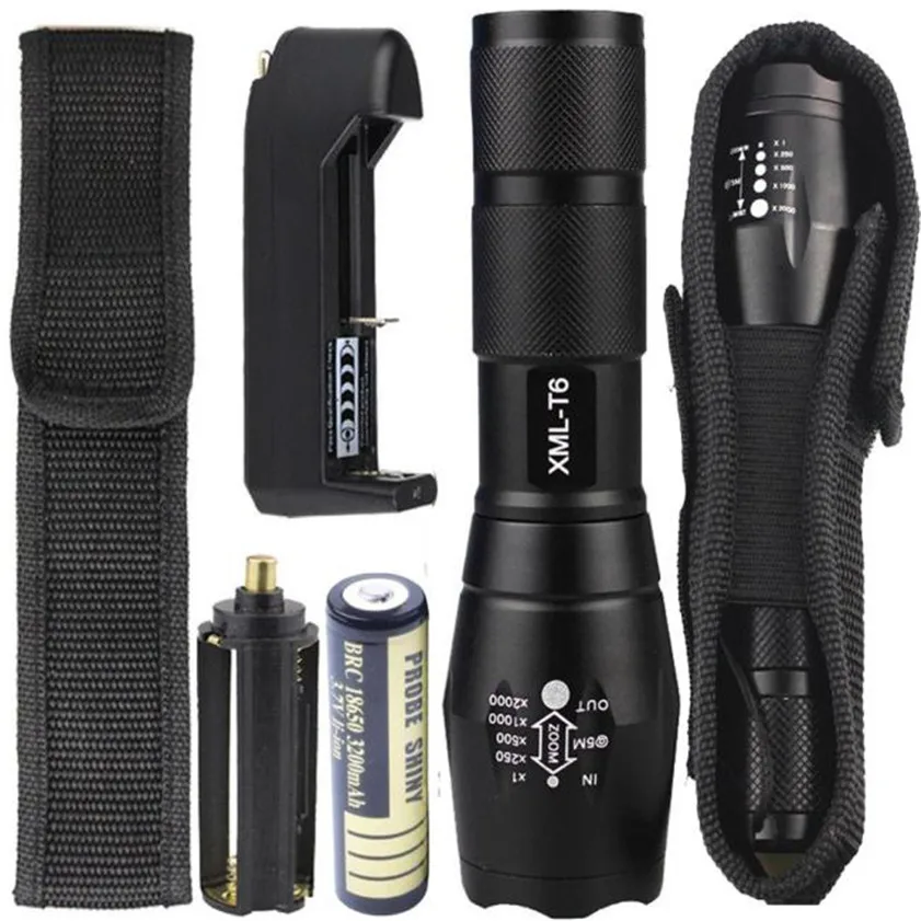 High Quality X800 Tactical T6 Zoomable LED Flashlight Battery Charger