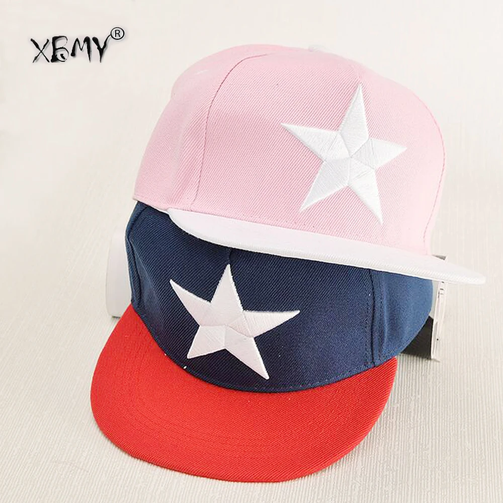 

Boy girl Embroidered baseball cap five-pointed star women Pentagram Embroidery Hip Hop Flat Baseball Cap Buckle Canvas Cotton