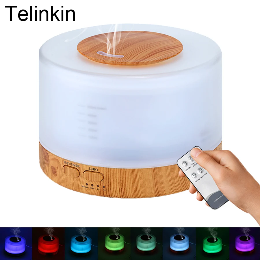 

500ml air humidifier wood grain remote control ultrasonic aromatherapy essential oil diffuser aroma atomizer 7 color LED lights