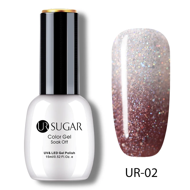 Ur Sugar, 15 мл, Радужный, меняющий цвет, гель для ногтей, голографический лак, блеск, Термальный гель, впитывающий УФ-гель, лак для ногтей - Цвет: 2