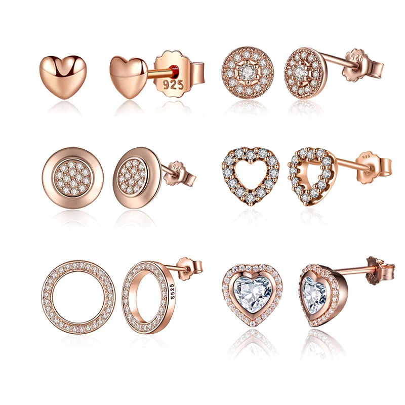 100% 925 Sterling Silver & Gold Color Forever Stud Earrings With & Clear CZ For Women Original Fine Jewelry Gift