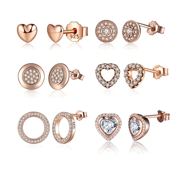 100% 925 Sterling Silver & Gold Color Forever Stud Earrings With & Clear CZ For Women Original Fine Jewelry Gift