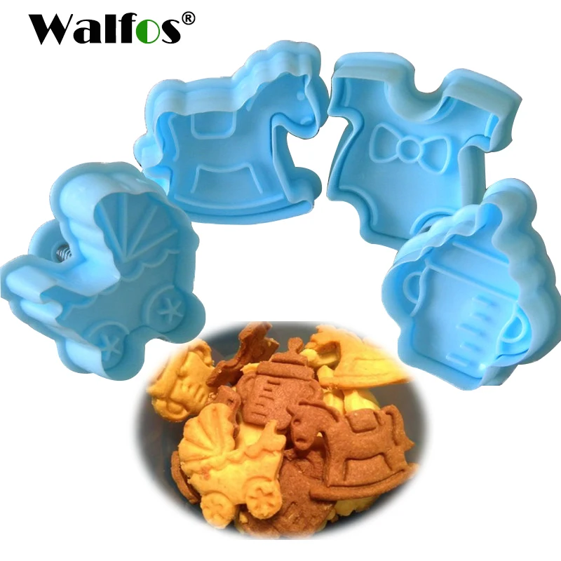 

Kitchen Biscuit Cookie Cutter Pastry,4 pieces Baby Type Plastic Baking Mold,Plunger 3D Stamp Die Fondant Cake Decorating Tools