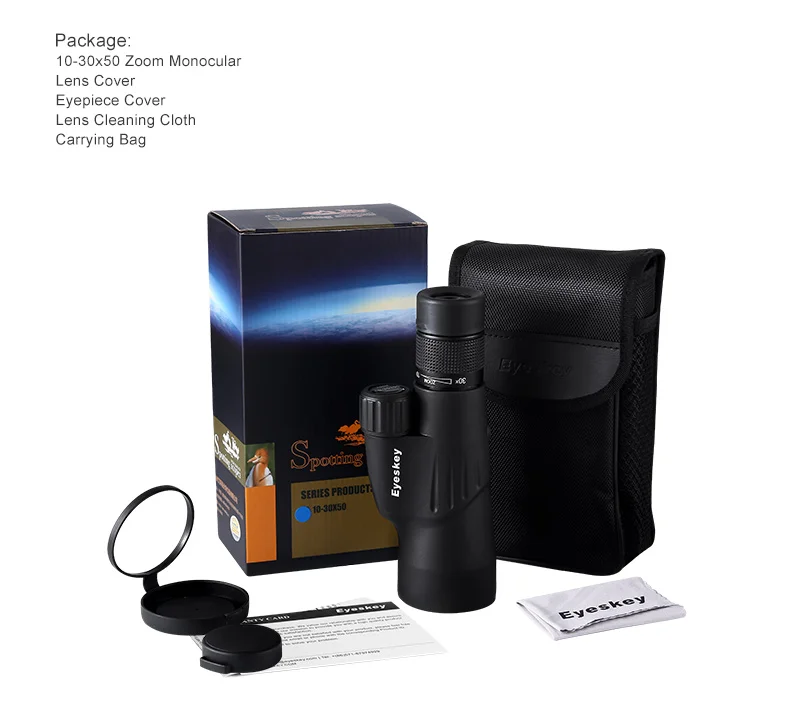 Monocular à Prova Bens para Acampar com Tripé Eyeskey Zoom Monocular Prisma Poderoso Telescópio Dwaterproof Água Caça 10-30x50 Bak4 16 Cheap Telescópio e binóculos