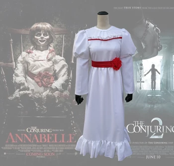 

Halloween women Horro Movie Annabelle costume Creepy Doll Annabelle Role Play white dress any size