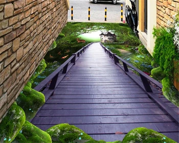 

beibehang Fantastic seductive custom wallpaper Mint Forest Fantasy Woods Path Wooden Bridge 3d flooring papel de parede behang