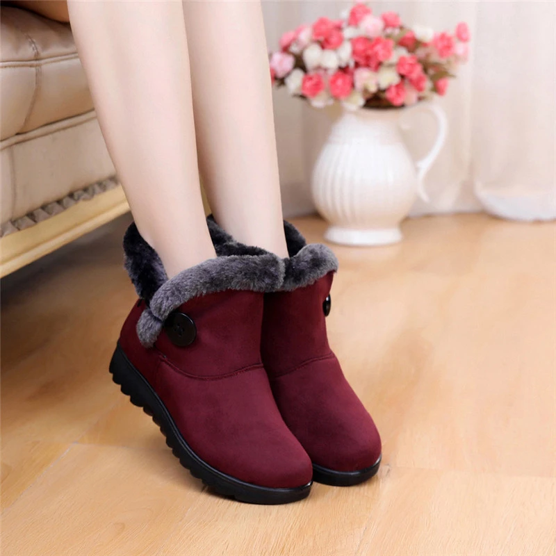 Terrible hermosa Competidores 2018 mujeres de invierno marcas muy cálidas Faux Botas de nieve de piel  niñas botón botines para Mujer Botas de Mujer Botines de felpa zapatos #  40B|Botas hasta el tobillo| - AliExpress