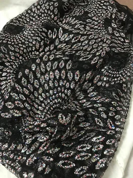 

Fashion CiCi-52828 african glued glitter tulle mesh fabric top sale glued glitter sequins lace fabric