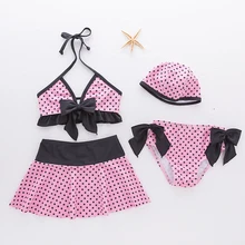 Купальный костюм для малышей, 4 предмета, купальники для девочек, бикини в горошек, комплект+ платье+ шляпа, чудесный детский купальный костюм с божьей коровки, детский пляжный комплект