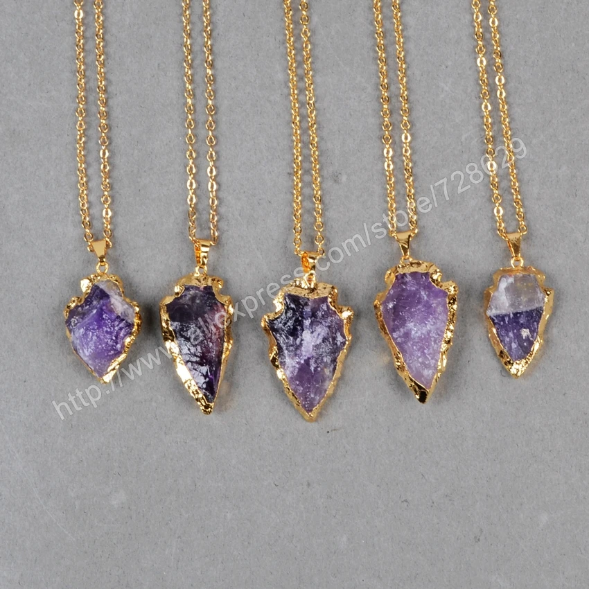 Бусинки золотистого цвета BOROSA с необработанными аметистами g0697|natural crystal pendant|gold