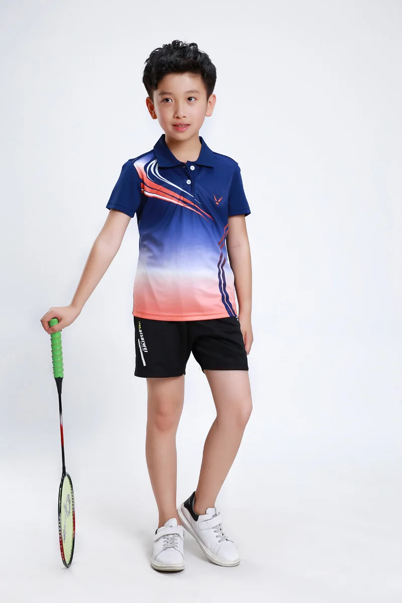 Детские теннисные футболки+ шорты, одежда для бега, бадминтона, футболки и топы с короткими рукавами, удобный костюм, детская одежда для бадминтона - Цвет: Purple suit