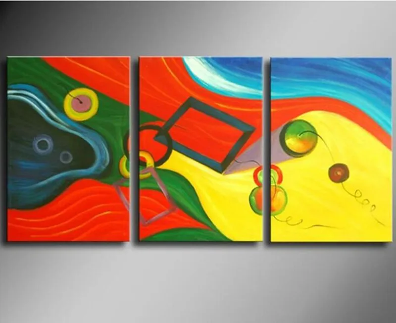

Handmade Modern Home Decorativos Art 3 Piece Wall Painting Pictures Handpainted Abstract Color Geometric Oil Paintings on Canvas