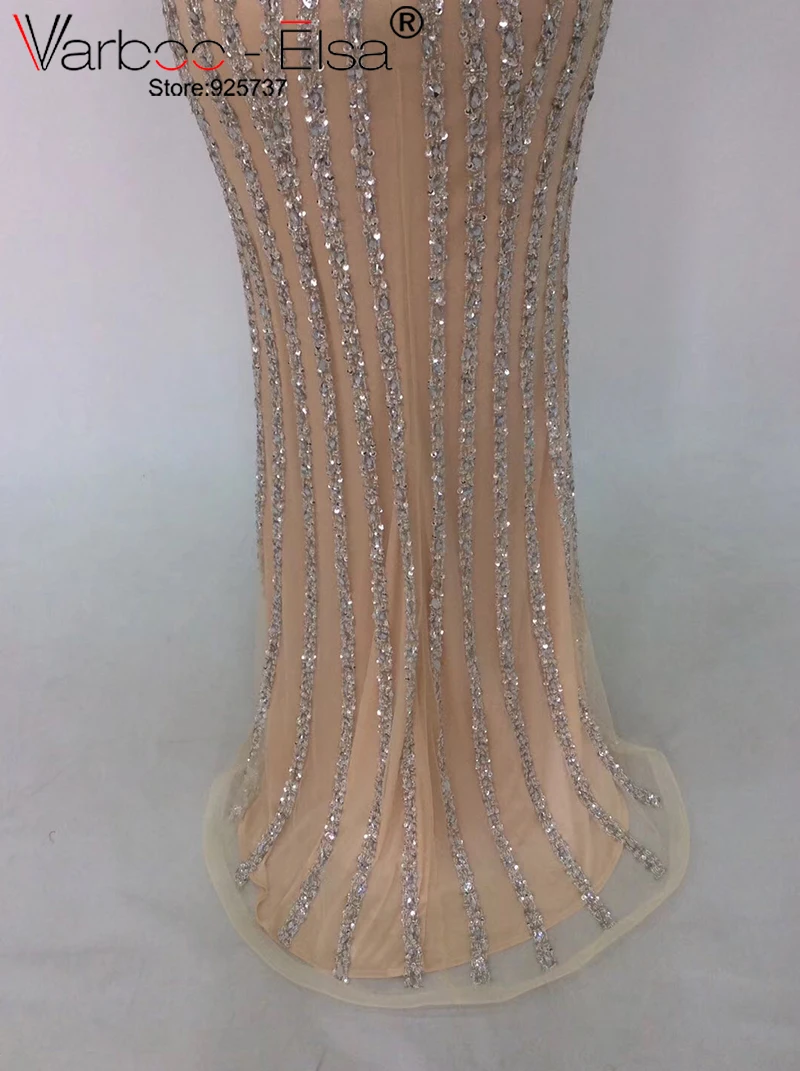 VARBOO_ELSA, роскошное вечернее платье ручной работы с кристаллами,, элегантное платье русалки для выпускного вечера, длинное Тюлевое платье цвета шампанского, длинное дубайское платье