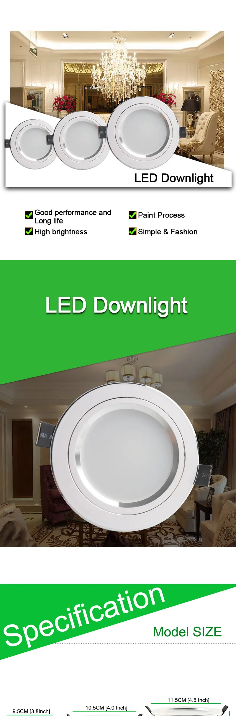 Silver White Ceiling LED Downlight 5w 10w 15w Led Lamp Recessed 110~220v LED Down Light Indoor Lighting Home Aluminum Spot Light