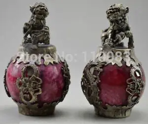Chinese Old Pair Blue And White Colored Porcelain Kylin Statues