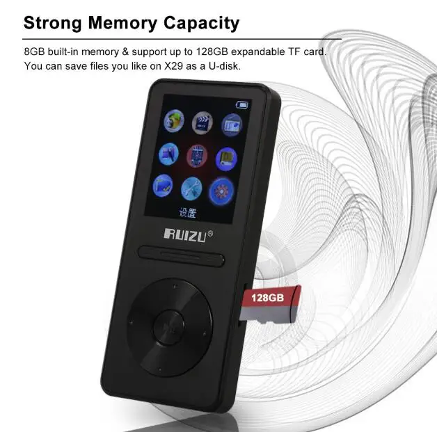 2019 оригинальный RUIZU X29 8 Гб MP3 плеер с 1 дюймов Экран Bluetooth музыкальный FM Поддержка