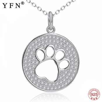 

Silver Cat Dog Paw Print Necklace Pendant 925 Sterling Silver Round Circle Necklaces Pendant For Women Jewelry Silver Mom's Gift
