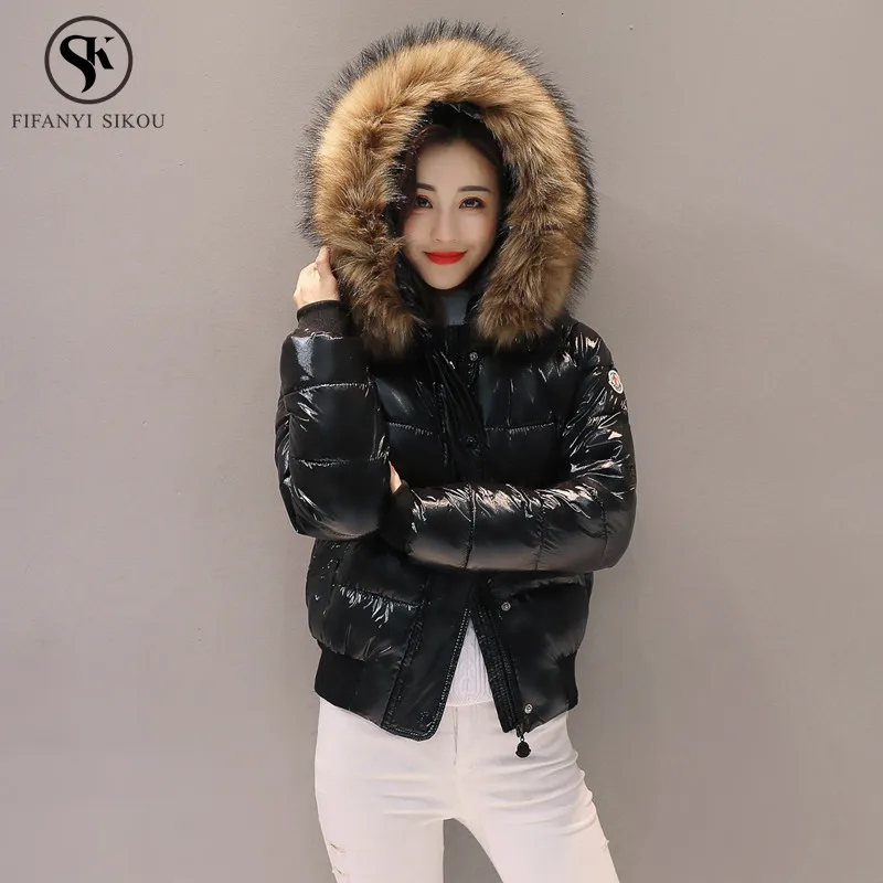 Зимняя женская куртка, новинка, плотное блестящее зимнее пальто с меховым воротником для женщин, jaqueta feminina, Повседневная теплая верхняя одежда для женщин LP250