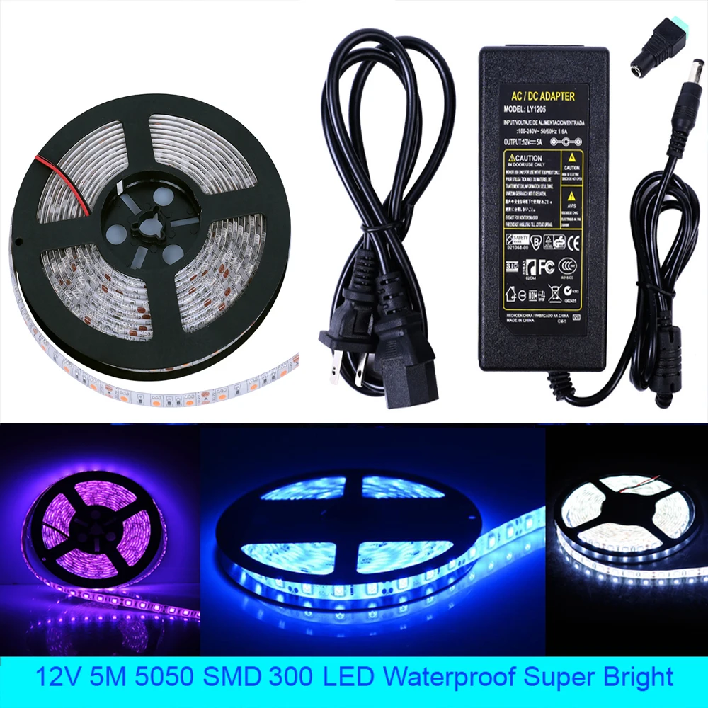12 В 5050 SMD 300 Светодиодная гибкая декоративная лента 5 м Водонепроницаемая яркая