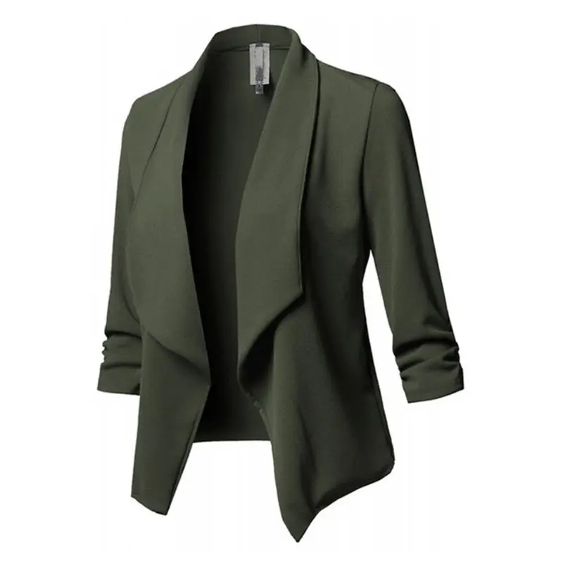 Женское офисное пальто с рукавом три четверти и лацканами, открытая передняя куртка-кардиган - Цвет: Green