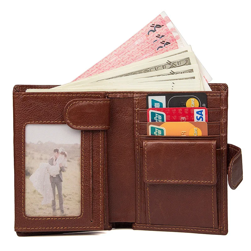 

Genuine Cow Leather Men Wallet Travel Trifold Short Design Men Purse