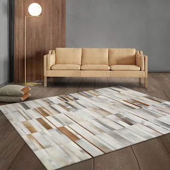

American style natural cowhide brown striped patch work rug, cow skin fur carpet for bedroom , decorative office rug