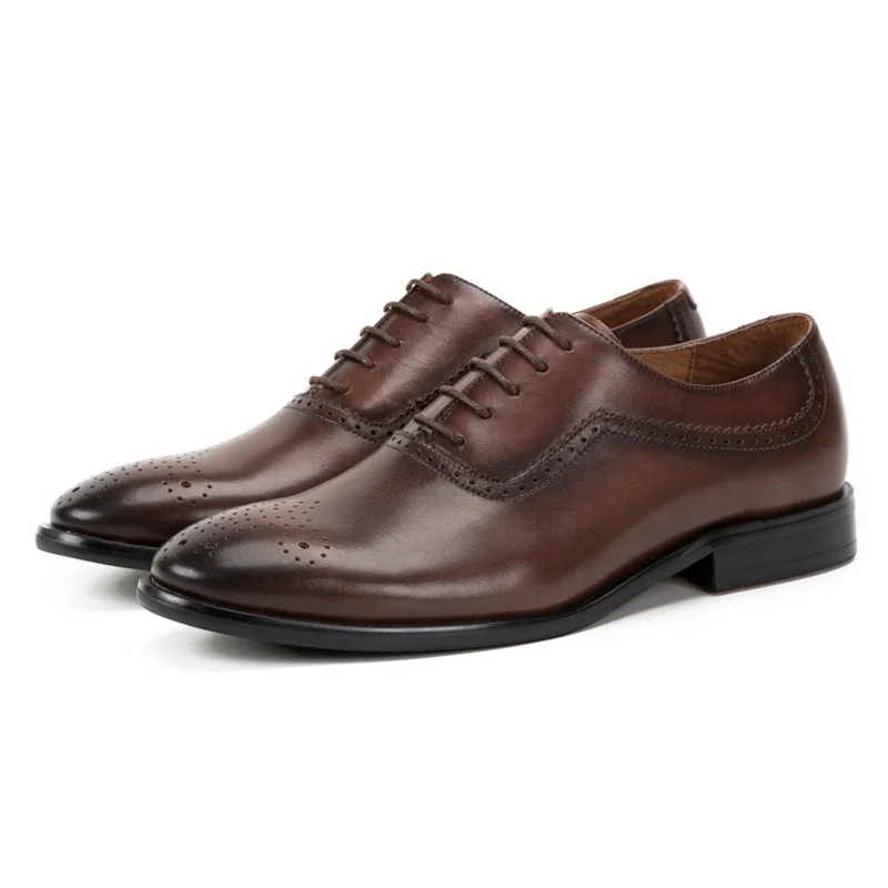 Alta Zapatos Redondo Formal Hombre Calidad Dedo Hombres coffee Pie Tallado De Oxfords Vestido Marrón Medallón Cuero Genuino Ss266 Verano Del 1q8r1Anv