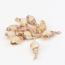 Colgante con dije de concha en espiral Natural, corazones dorados para fabricación de joyería Diy 25-28mm 10 Uds. TRS0158