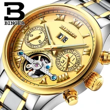 Швейцария БИНГЕР часы мужчины luxury brand Tourbillon сапфир световой несколько функций Механические Наручные Часы B8602-8