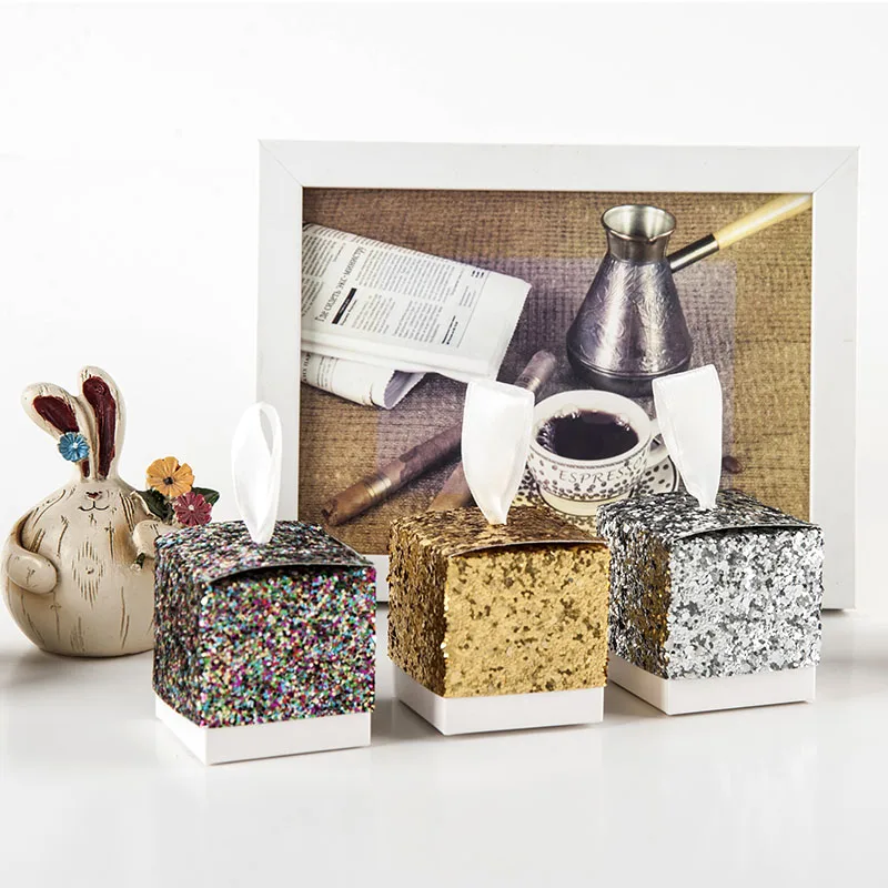 

Glitter Gold Silver Gift Boxes Packaging Wedding Party Gift Box Luxury Paper Candy Boxes for Wedding Favors 10pcs/lot