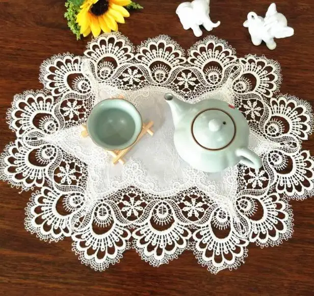 

Modern oval lace table place mat cloth embroidery tea placemat pad Wedding mug coaster cup Coffee Christmas doily dining kitchen