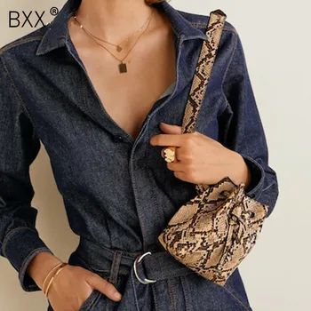 

[BXX]Women Single Shoulder Crossbody Bag All-match 2020 Chic Design Serpentine Crocodile Grain Mini Chest Waist Bucket Bag HG417