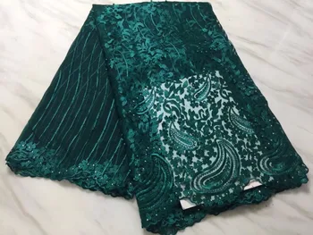 

Water Green African Lace Fabric High Quality Handmade Beaded 3D Appliques French Nigerian Wedding Lace Fabric For 5Yards/Lot