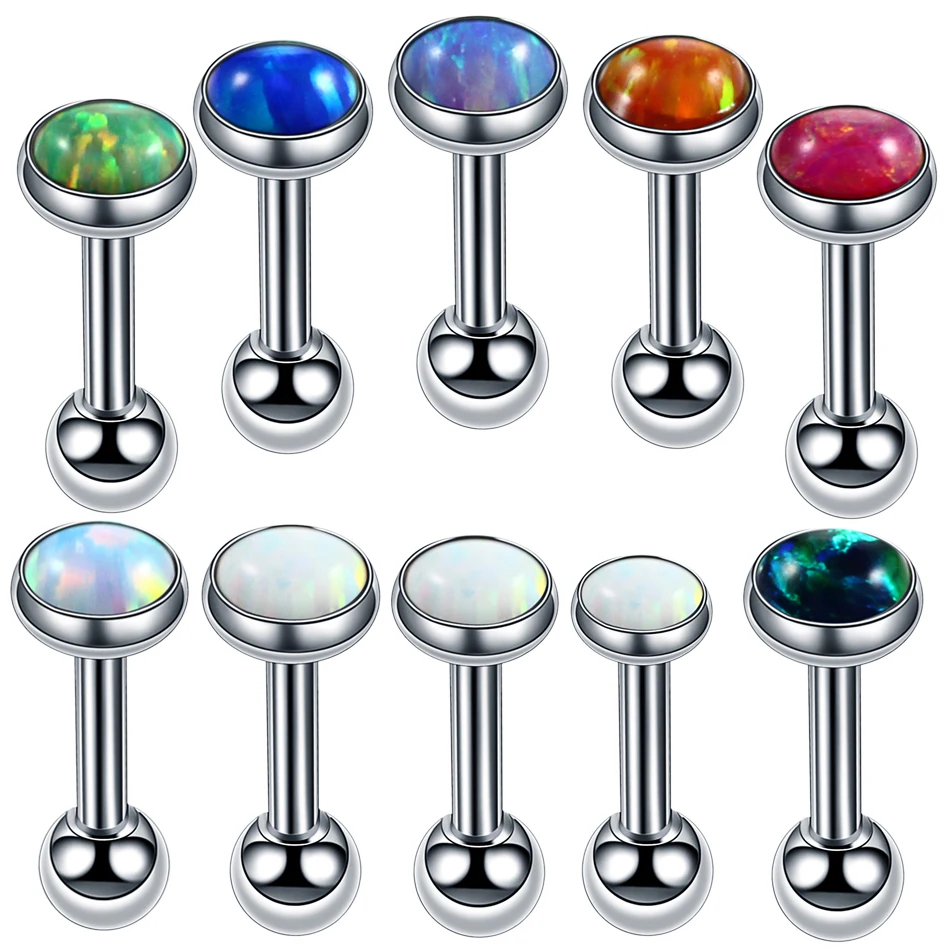 2 шт./лот, стальные серьги-гвоздики для ушной хрящ из опала, спиральные пирсинг, мочки, пирсинг верхних ушей, Лабрет, кольцо для Козелка, пирсинг