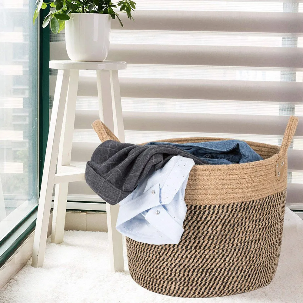 

CHFL Large Basket Woven Storage Basket With Handles Natural Jute Laundry Basket Toy Towels Blanket Basket Home Decor Gift