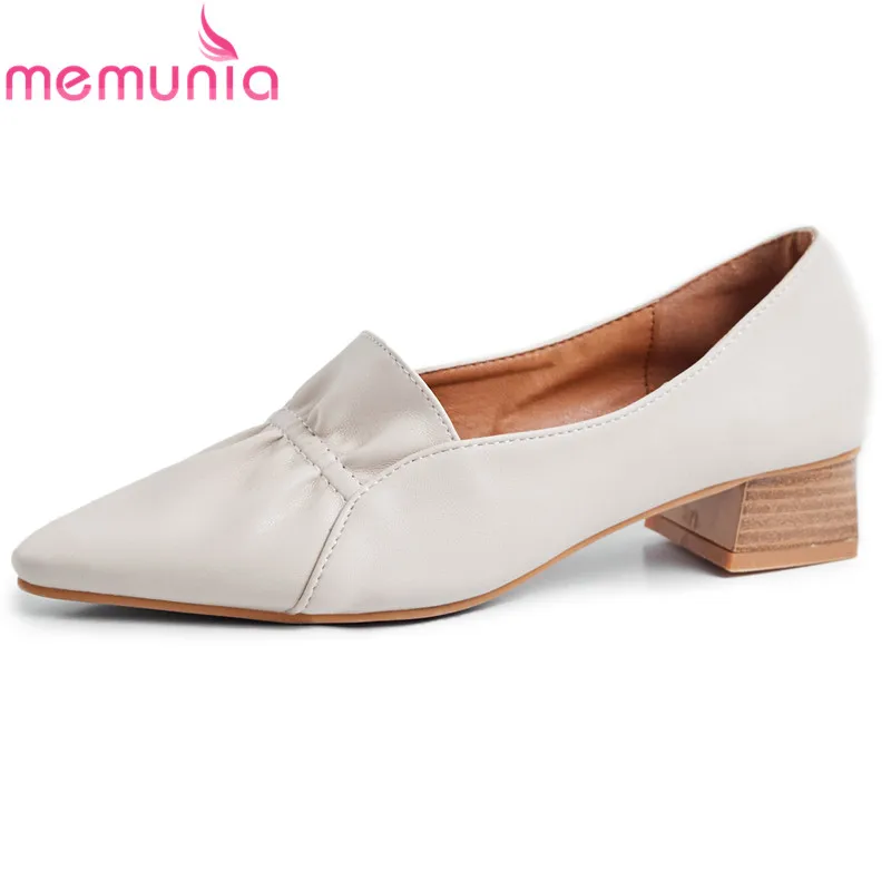 

MEMUNIA 2019 New fashion low heels women pumps pointed toe slip on spring summer shoes square heels ladies shoes black white