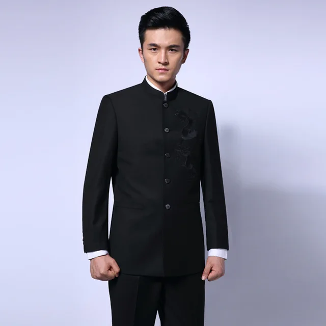 Black Chinese Tunic Suit Men's Traditional Stand Collar Suits Apec