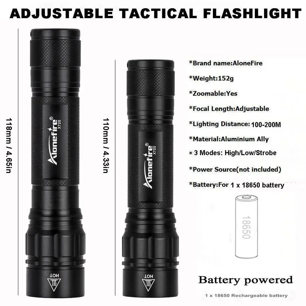 AloneFire X720 Zoom светодиодный фонарик тактический фонарь для кемпинга Q5
