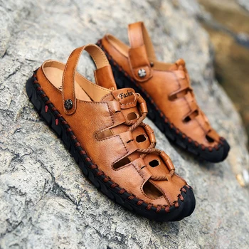 

2019 Fashion Casual Breathable Leather Shoes Mens Sandals Summer Round Head Sandalia Masculina Krasovki Tenis Masculino Adulto