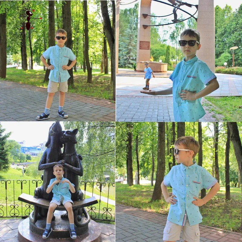 Summer Short Sleeve Boy's Shirts Casual Turn-down Collar Camisa Masculina Blouses for Children Kids Clothes 1461 Summer Short Sleeve Boy's Shirts Casual Turn-down Collar Camisa Masculina Blouses for Children Kids Clothes 1461