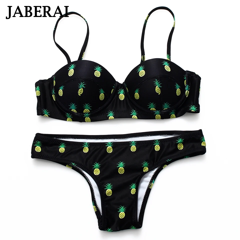 

JABERAI Pineapple Print Bikini Set 2019 Women Bathing Suit Summer Bandeau Swimsuit Push Up Swimwear Female Maillot De Bain