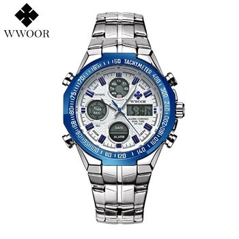 

WWOOR Men Watches Business Quartz Luxury Stainless Steel Watch Strap Chronograph Sport Watch Auto Date Outdoor Stop Watch 8019