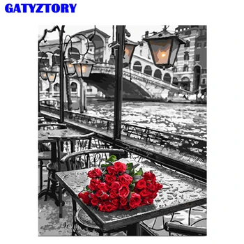 

GATYZTORY Frameless Rose DIY Painting By Numbers Nordic Style Wall Art Canvas Painting Acrylic Hand Painted Unique Gift For Home
