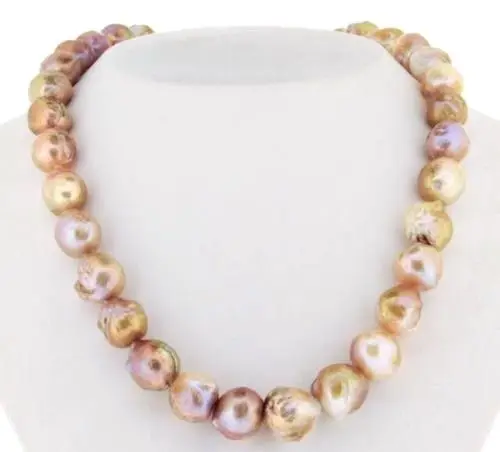 

12-13mm natural japanese kasumi pink pearl necklace 18inch 14K