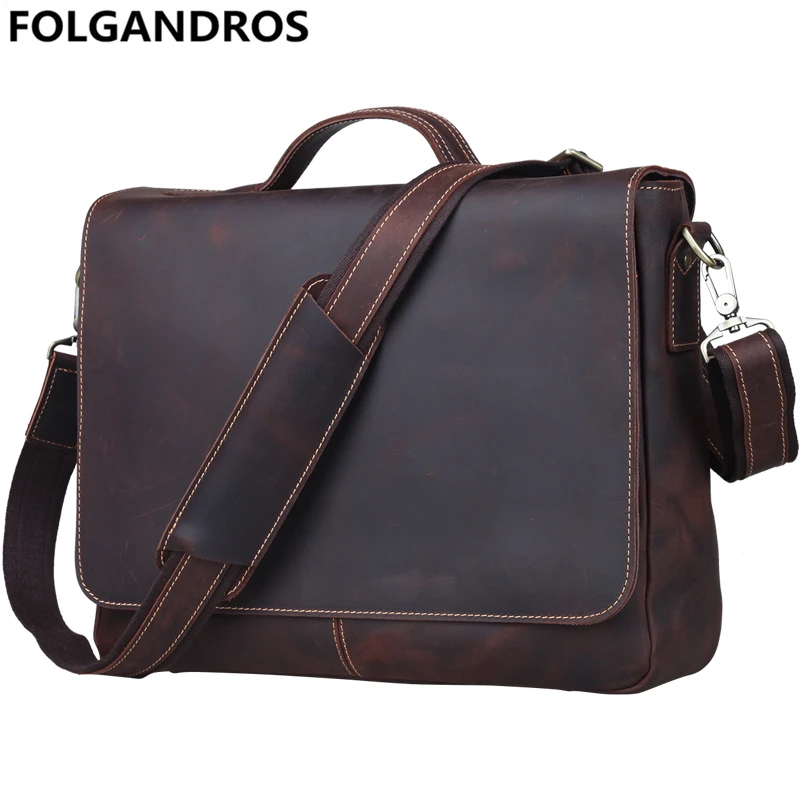 

Men's Genuine Leather Handbag Vintage Handmade Crazy Horse Leather Shoulder Bag Brand Classic Business Office Document Bag